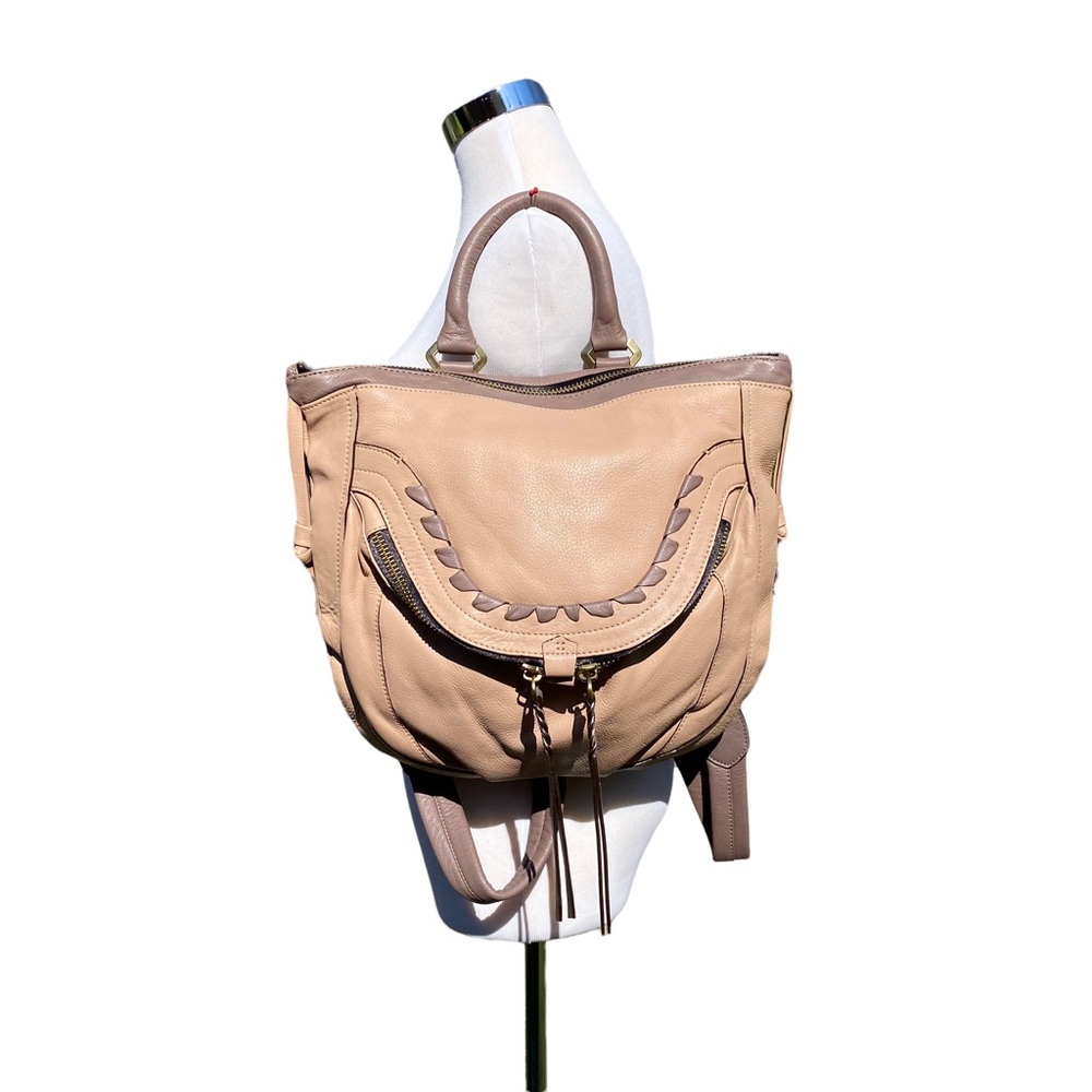 Oryany  Hobo Cassie Backpack Pebbled Leather Almond Mushroom Handle Shoulder Bag